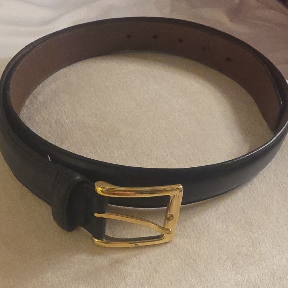 Preston & York Full Grain Cowhide Leather Classic Black Belt with Gold Buckle
